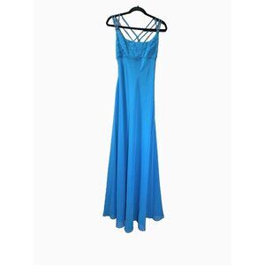 VTG Blue Y2K Floral Embroidered Babydoll Maxi S Dress 90s USA Hoco Sorority Rush